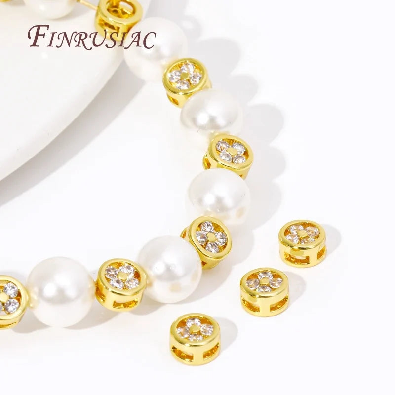 18K Gold Plated Zircon Round Spacer Beads | DIY Jewelry