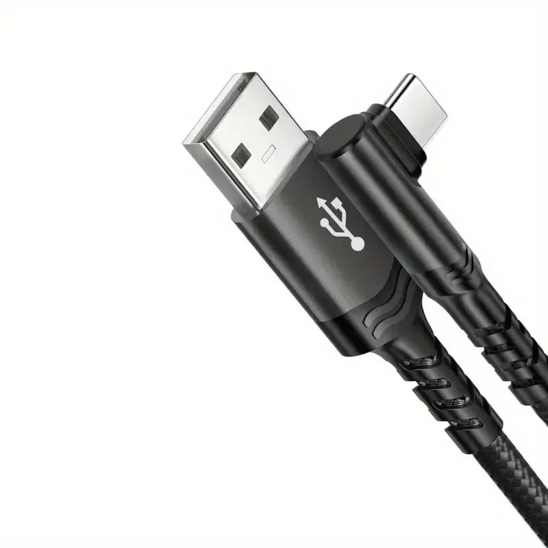 90° Elbow 60W USB-C Fast Charging Cable 3M Nylon Braided