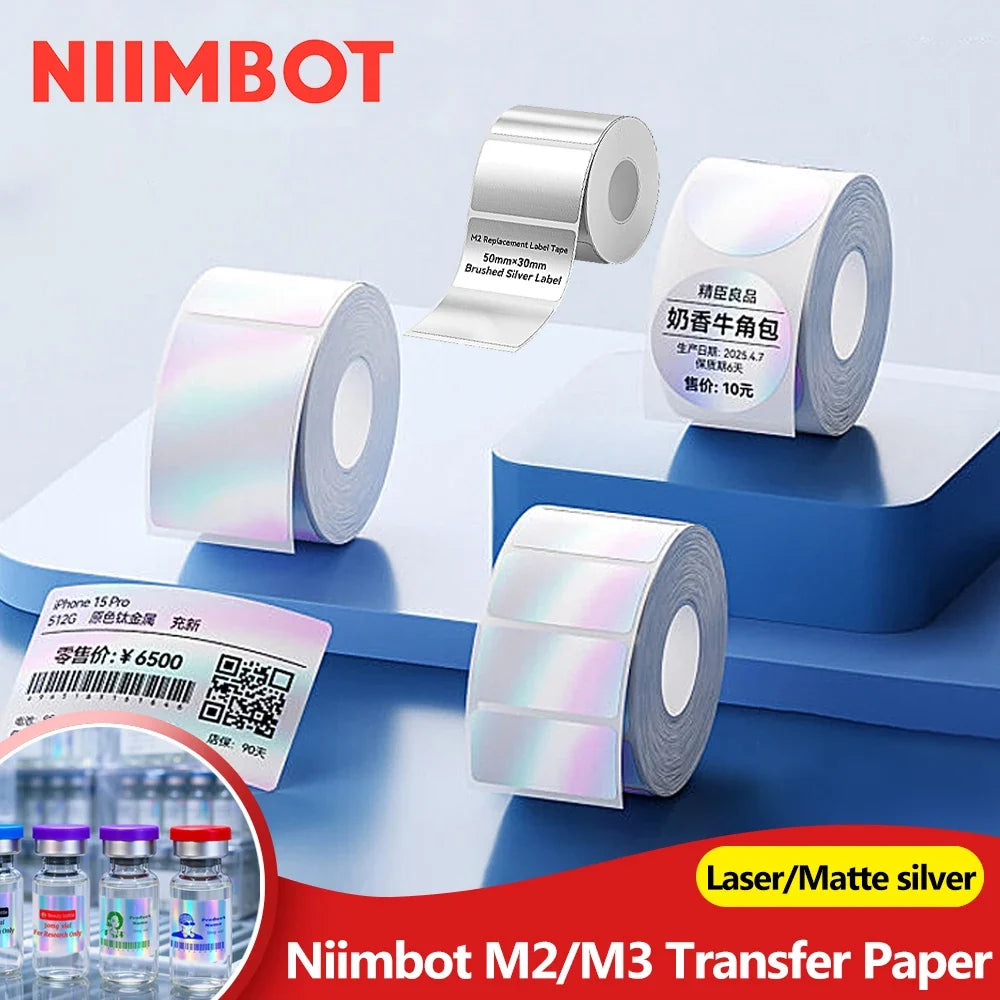 Niimbot M2/M3 Silver Thermal Transfer Label Stickers – Round & Square