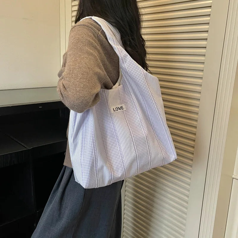Korean-Style Canvas Tote Bag – Large Shoulder Bag for Women