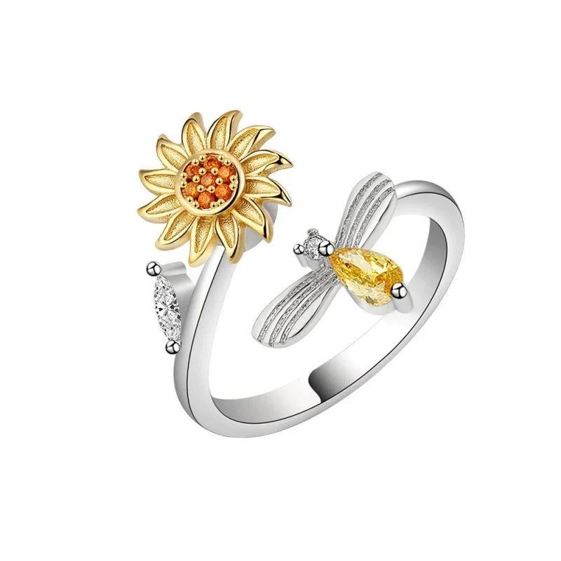 14K Gold Plated Rotatable Zirconia Ring – Women's Fashion