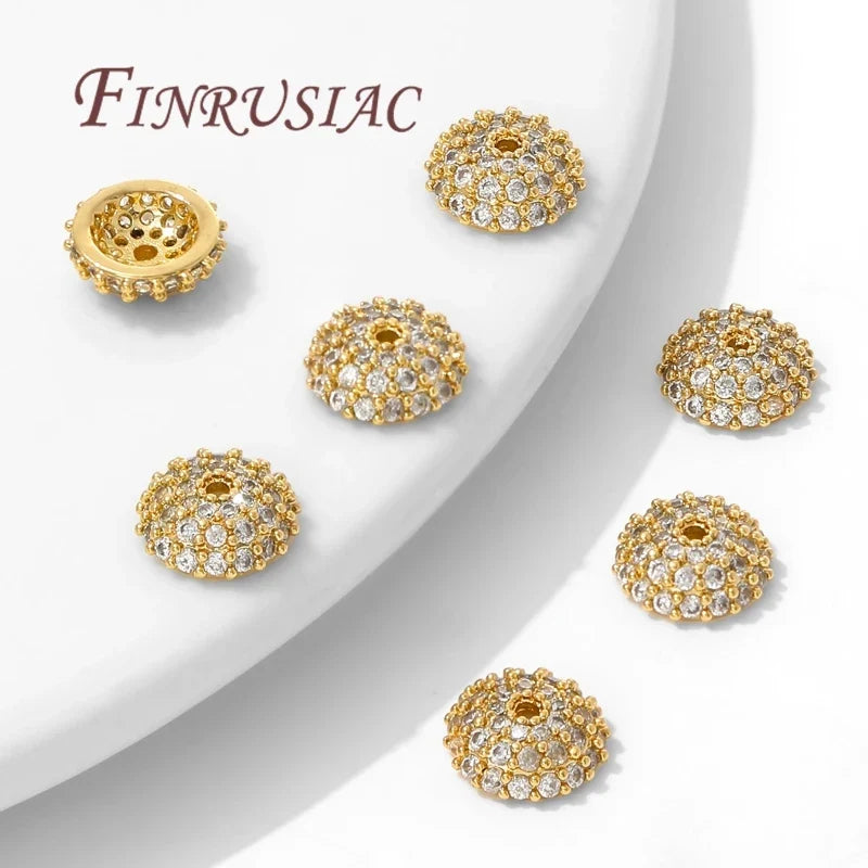 8.5mm Zircon Flower Bead Caps – 18K Gold Plated Brass DIY Jewelry