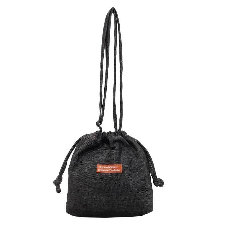 Women's Denim Drawstring Bucket Bag – Crossbody Shoulder
