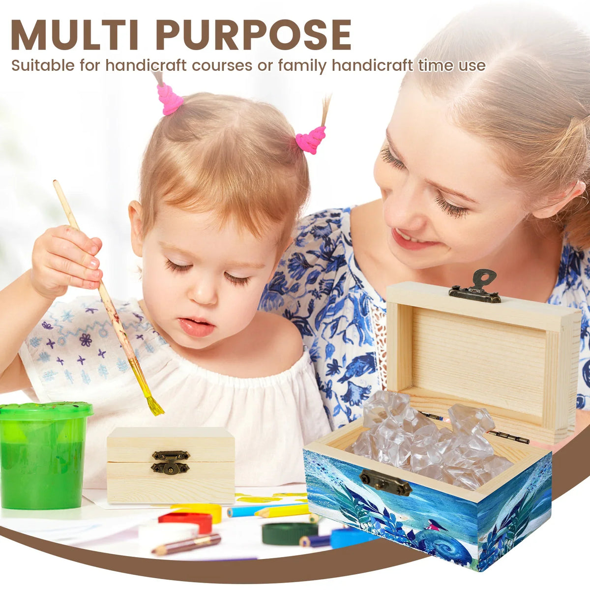 Unfinished Wooden Treasure Box with Lid & Hasp – DIY Craft