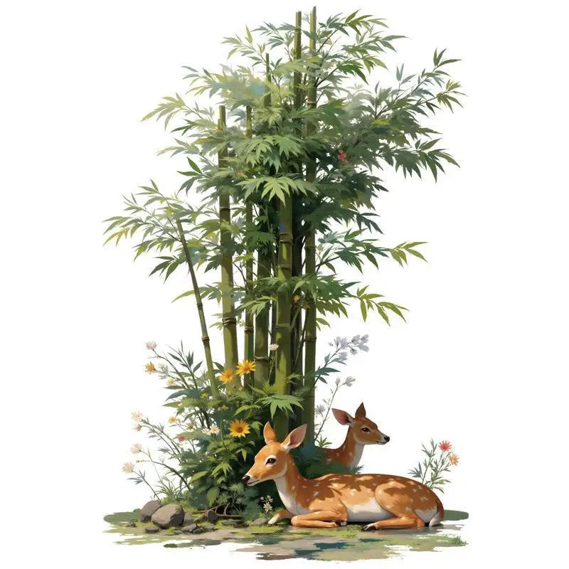 Tropical Bamboo & Deer PVC Wall Decals – Peel & Stick Stickers