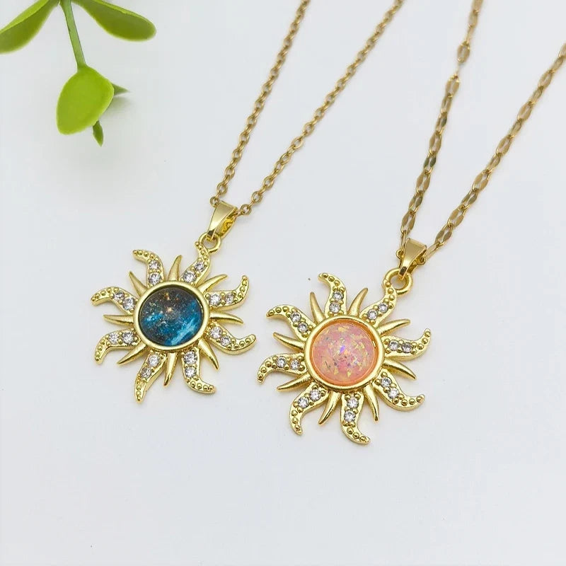 Women's Sunflower Pendant Necklace Gold Stainless Steel Clavicle