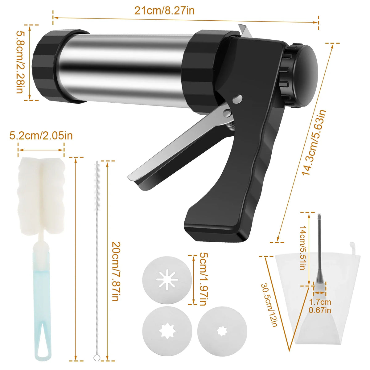 Stainless Steel Churro Maker Machine Kit with 3 Nozzle Tips