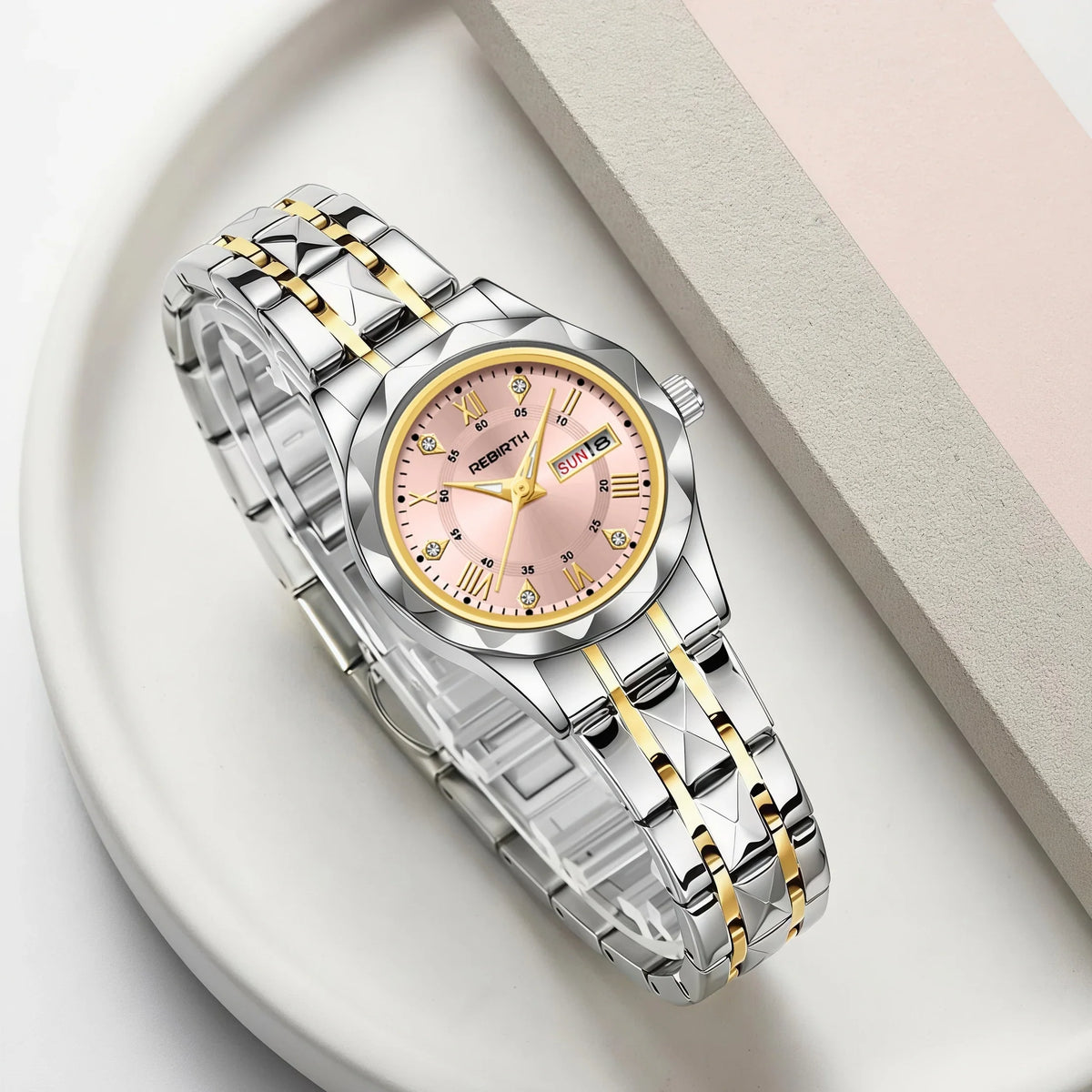 REBIRTH Women's Quartz Watch – Day & Date Display | Stylish