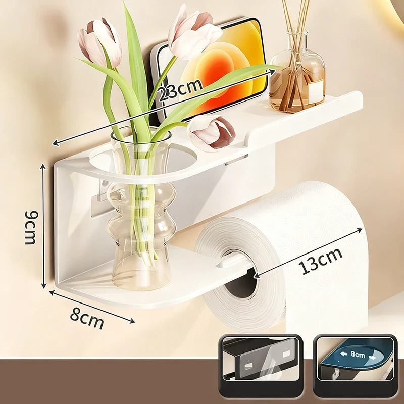 Wall-Mounted Toilet Paper Holder with Storage Shelf