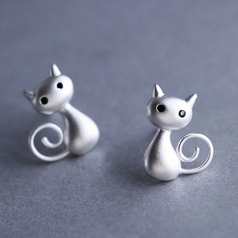 2Pcs Cute Cat Ear Stud Earrings – Silver-Plated Fashion Jewelry