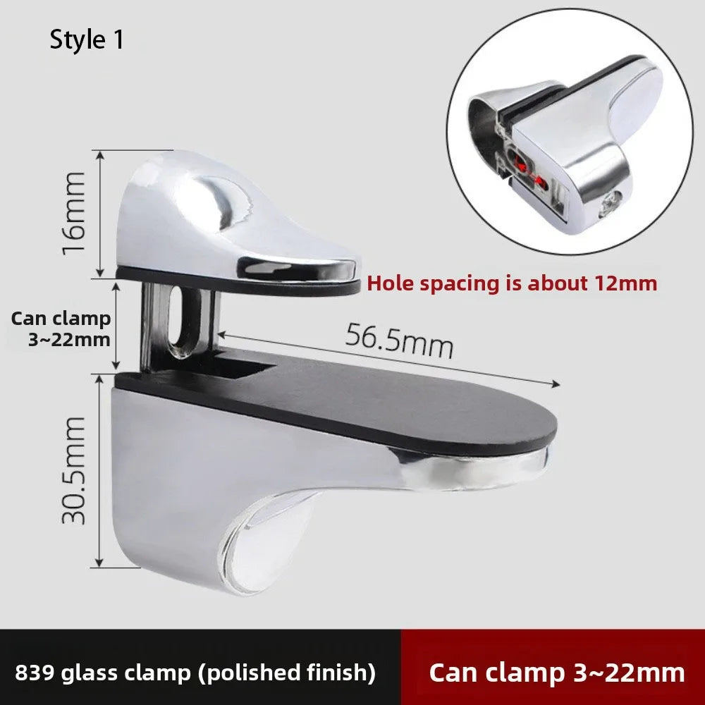 Zinc Alloy Adjustable Glass Shelf Clamps 1-22mm Bracket