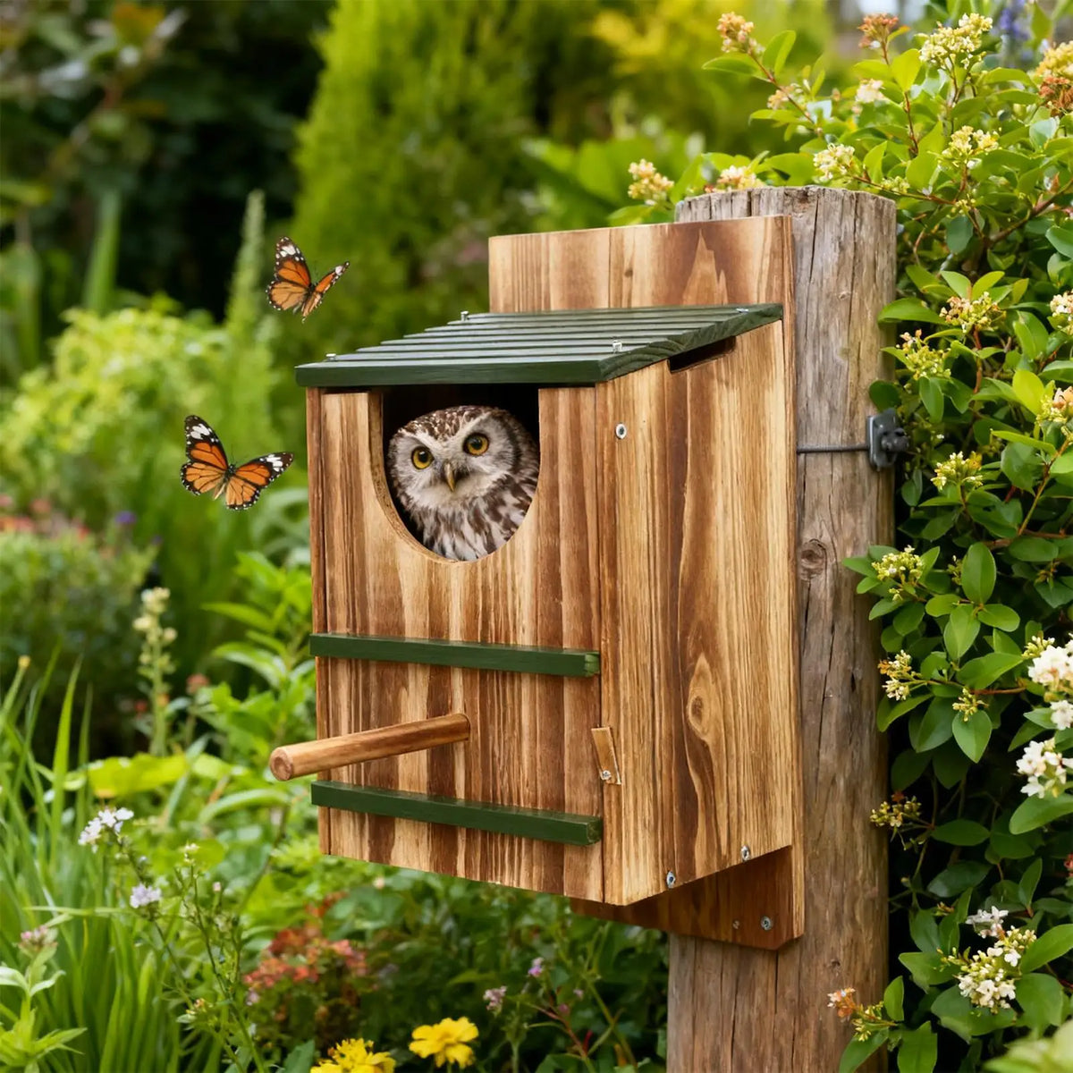 Wooden Owl Nesting Box – Waterproof Carbonized Bird House