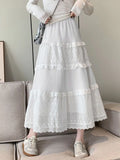 Women's Vintage High Waist A-Line Long Skirt – White & Black