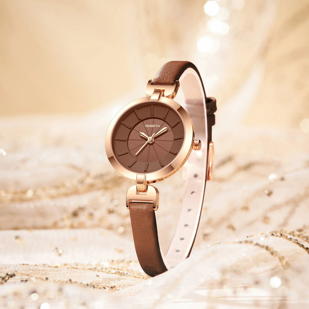 REBIRTH Women's Quartz Watch – Leather Band, Minimalist Dial