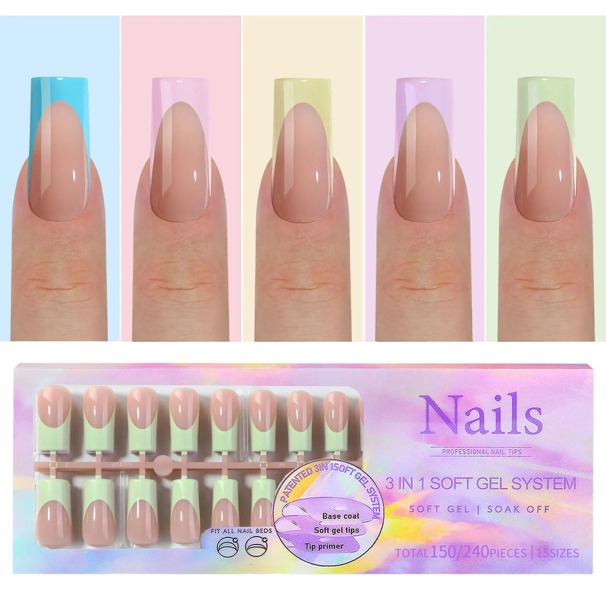 150Pcs Acrylic Press On Nails Full Cover False Tips – DIY Salon