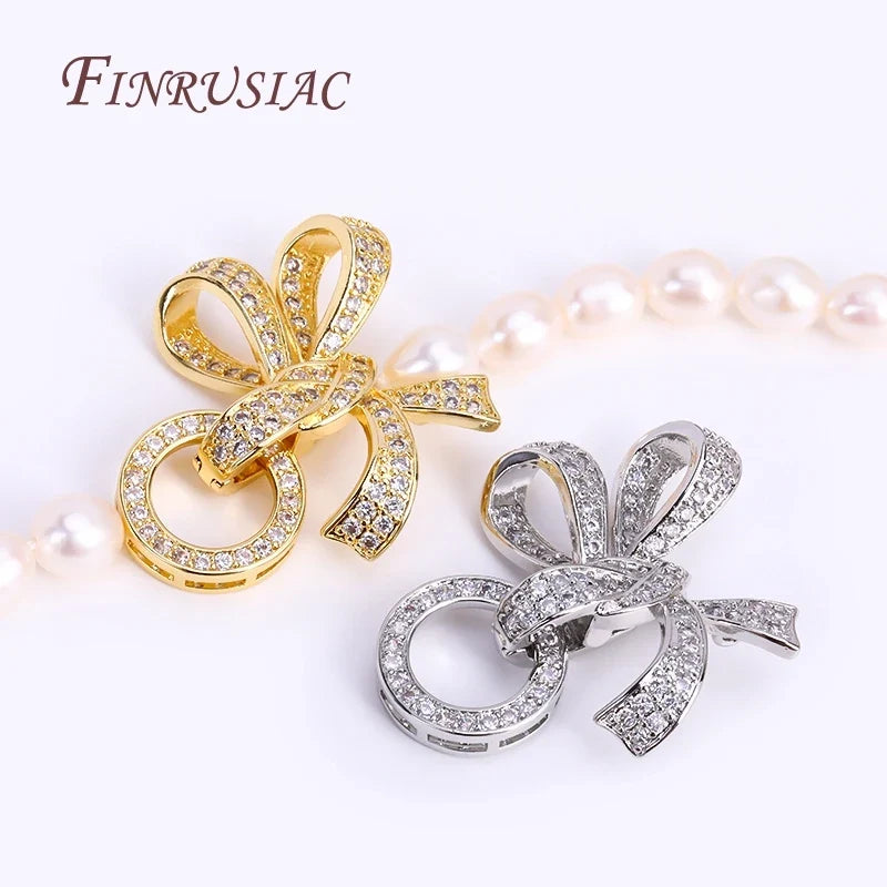 18K Gold Plated Zircon Butterfly Bowknot Pearl Clasp | DIY Jewelry