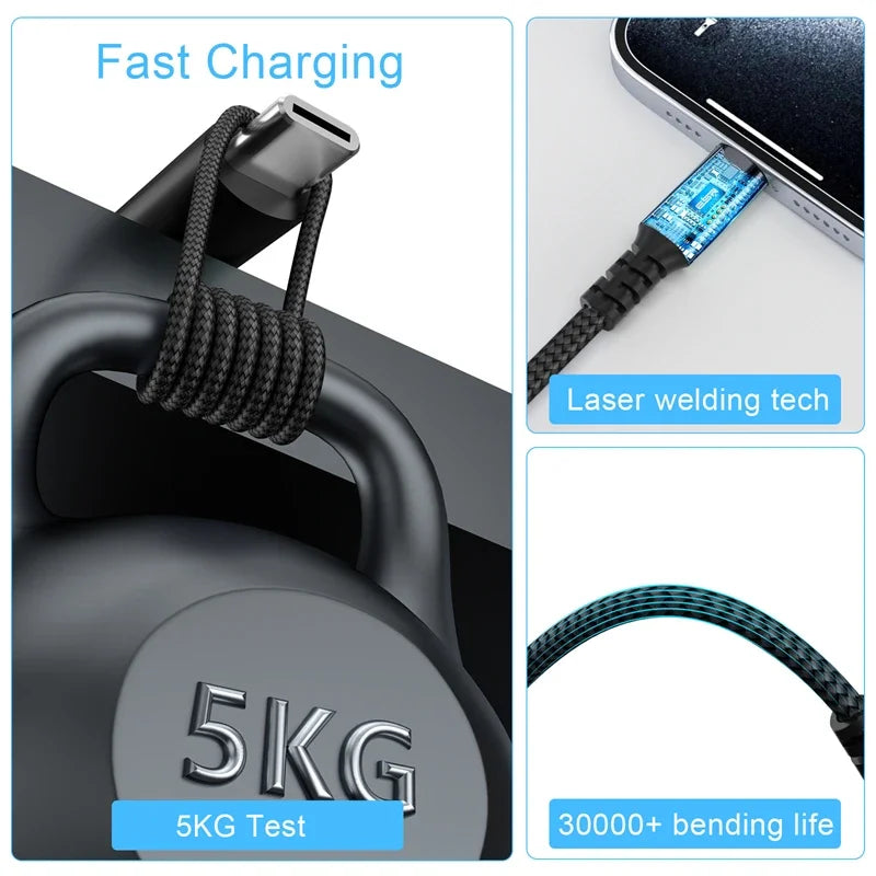 USB-C Braided Cable 60W PD Fast Charging 1M 2M 3M