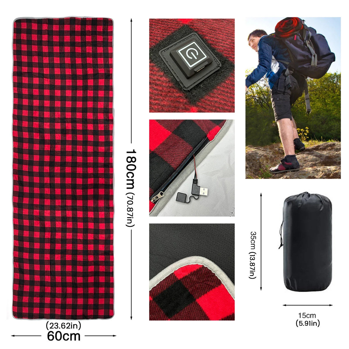 USB Heated Camping Sleeping Mat | 5-Zone Warmth, Waterproof