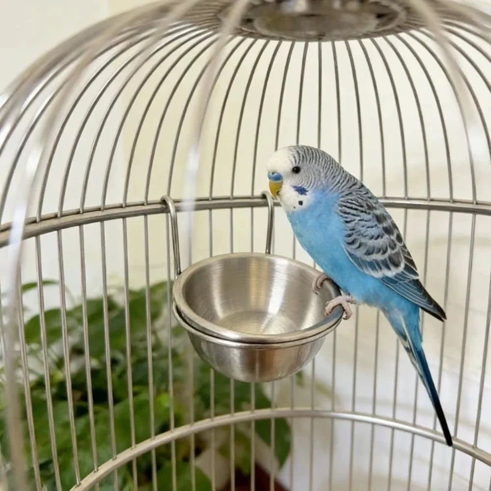 Stainless Steel Bird Feeder Cup & Water Bowl for Parrot Cages