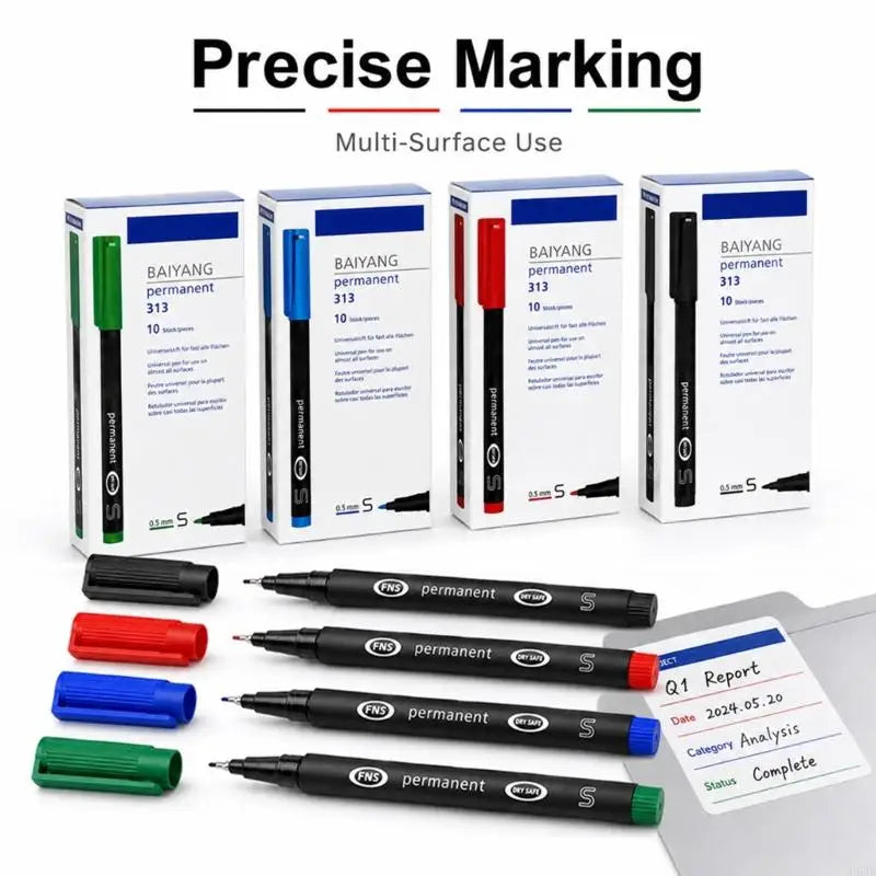 Fine Point Permanent Markers 10-Piece Set | Oil-Based Ink