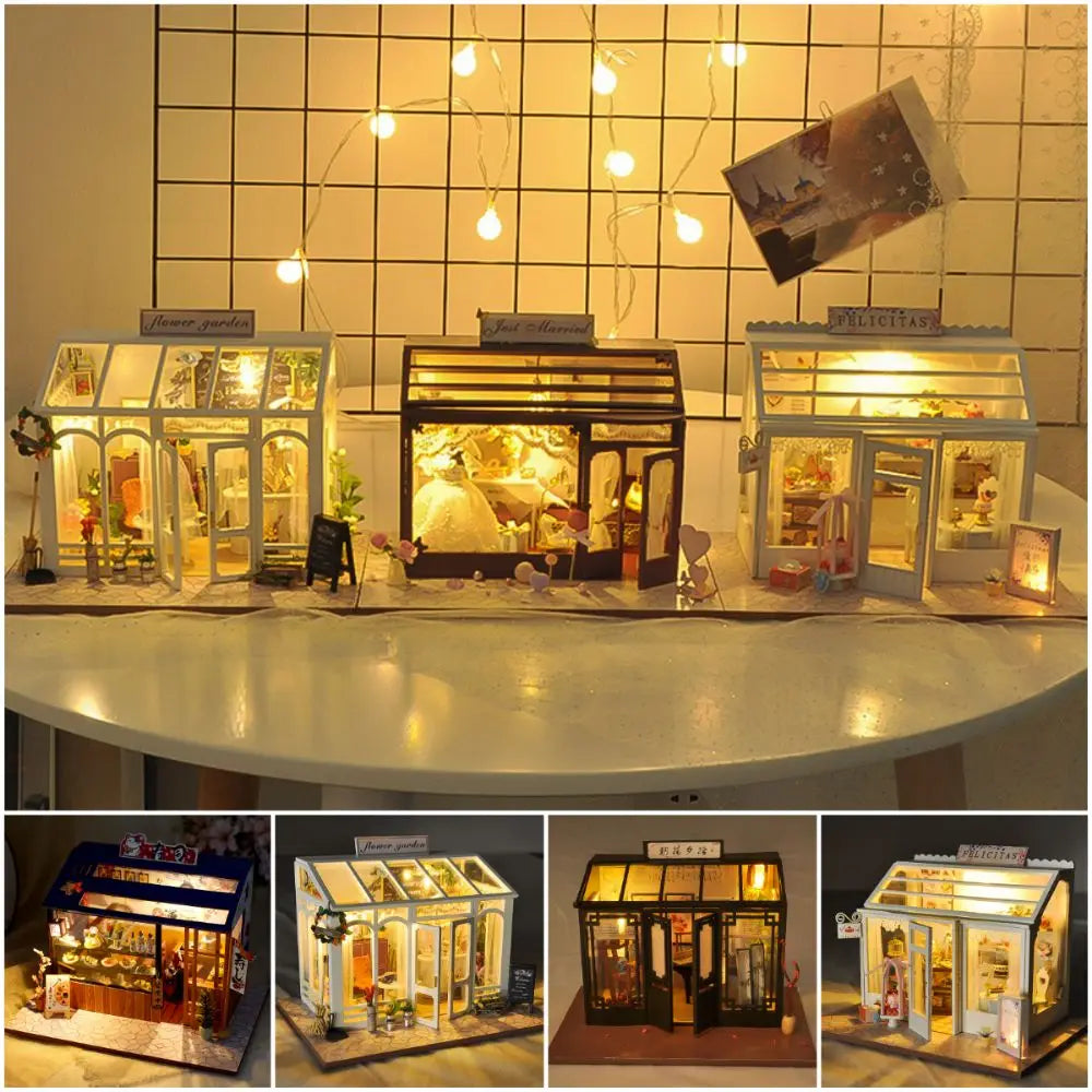 Japanese Sushi Shop Wood Miniature House DIY Kit with Lights