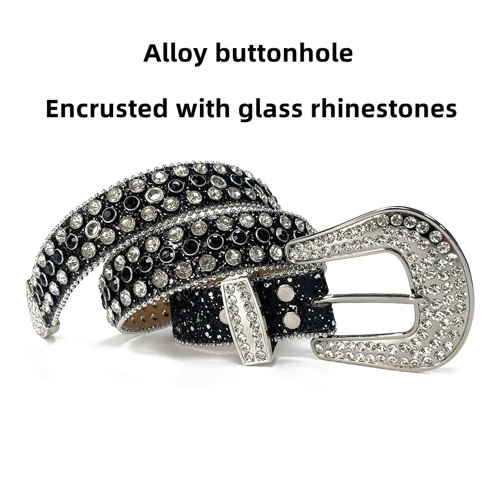 Women's Wide Rhinestone Belt – Luxury Faux Leather & Alloy Buckle