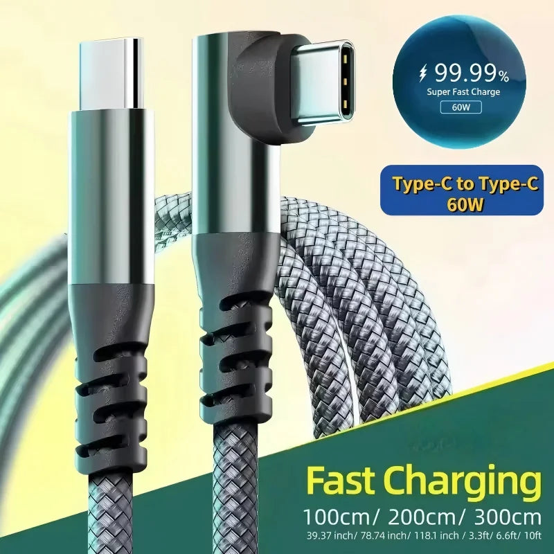 USB-C Braided Cable 1M/2M/3M | 60W PD Fast Charging & Data Sync