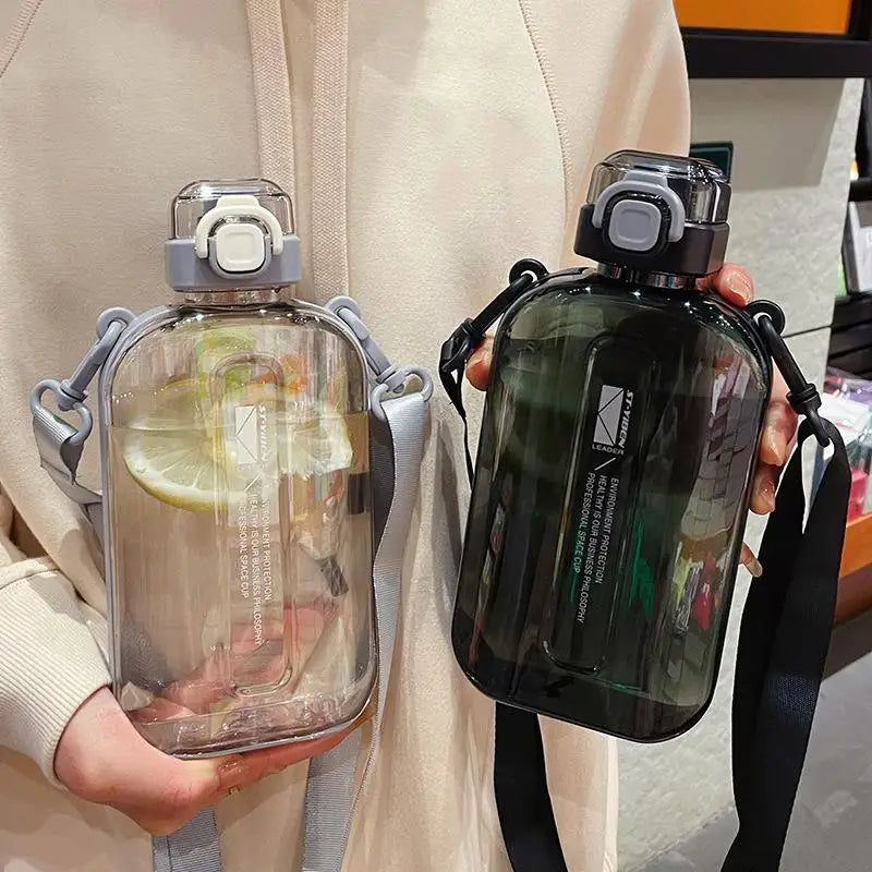 JETTING Flat Square Transparent Water Bottle w/ Strap