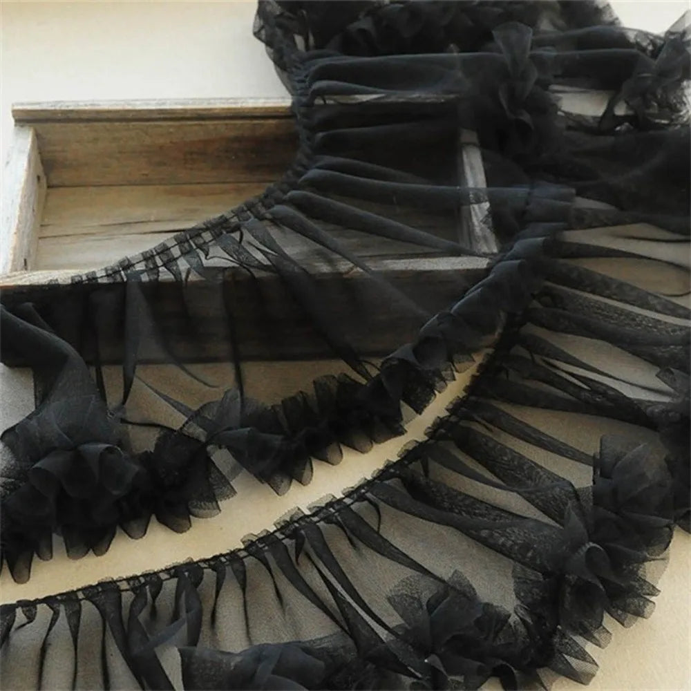 Pleated Tulle Lace Trim 15x90cm – Fluffy Mesh Ribbon for DIY