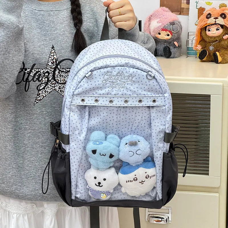 Cute Cartoon Transparent Window Backpack – Girls School Bag