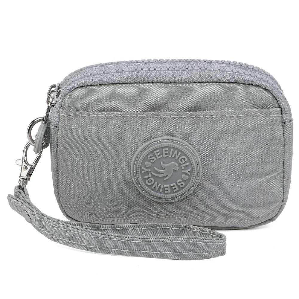 Women's Waterproof Nylon Coin Purse with Lanyard & Zipper