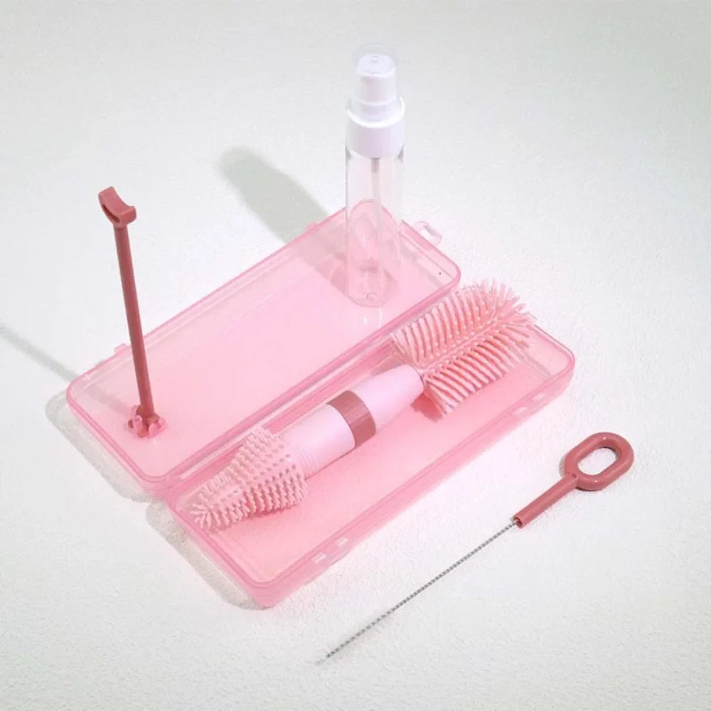Silicone Bottle Cleaning Brush Set – 360° Rotating & Storage Box