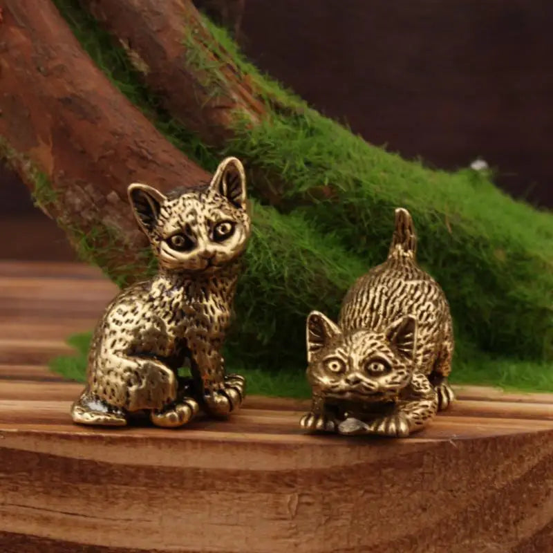 Brass Cat Figurine Vintage Miniature Tea Pet Desk Ornament