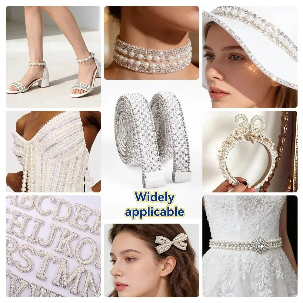 Self-Adhesive Crystal Rhinestone Pearl Trim Tape – DIY Gem Strip