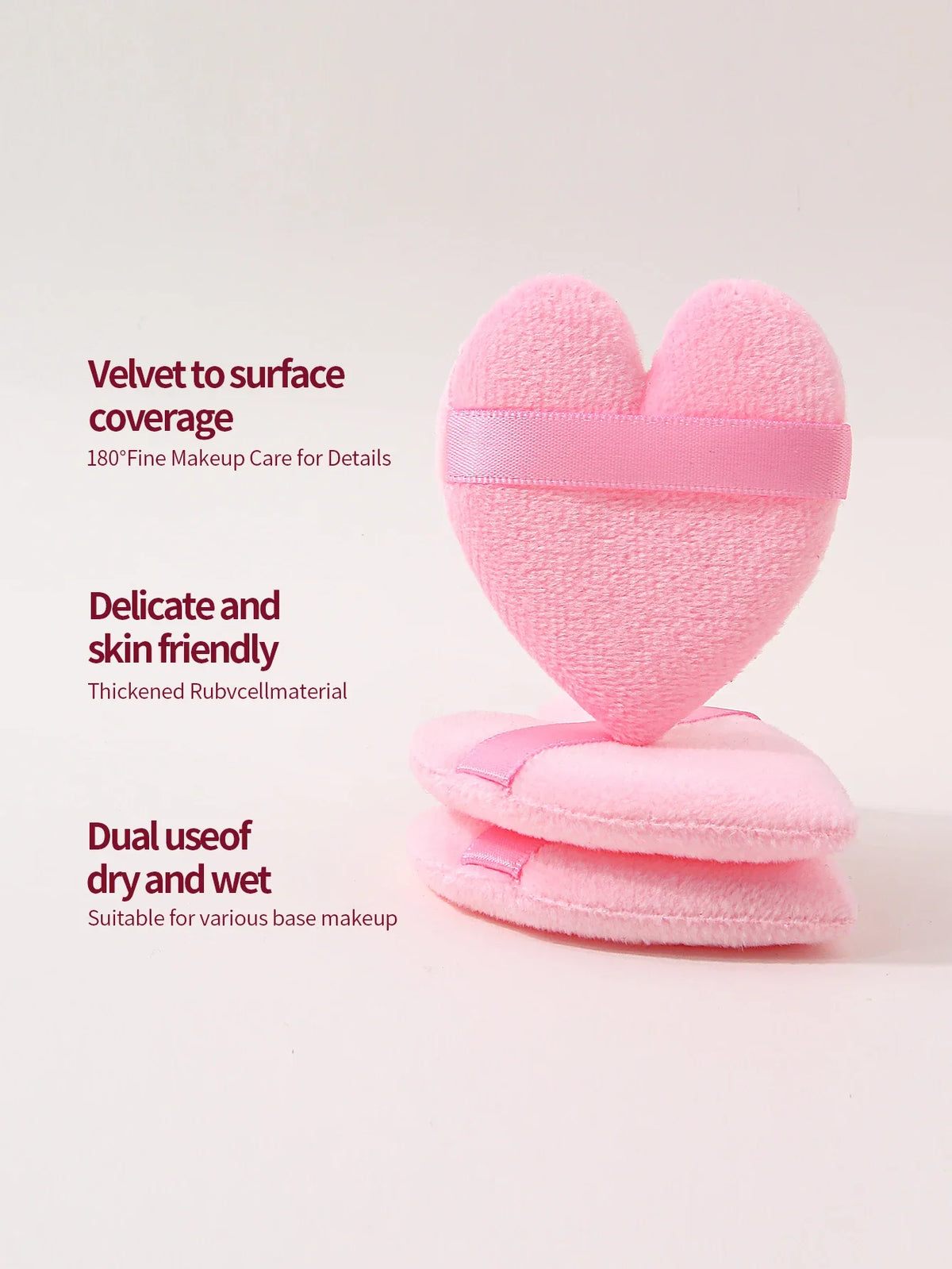 Heart Shaped Plush Makeup Puff with Strap – Set of 3 | Nixie