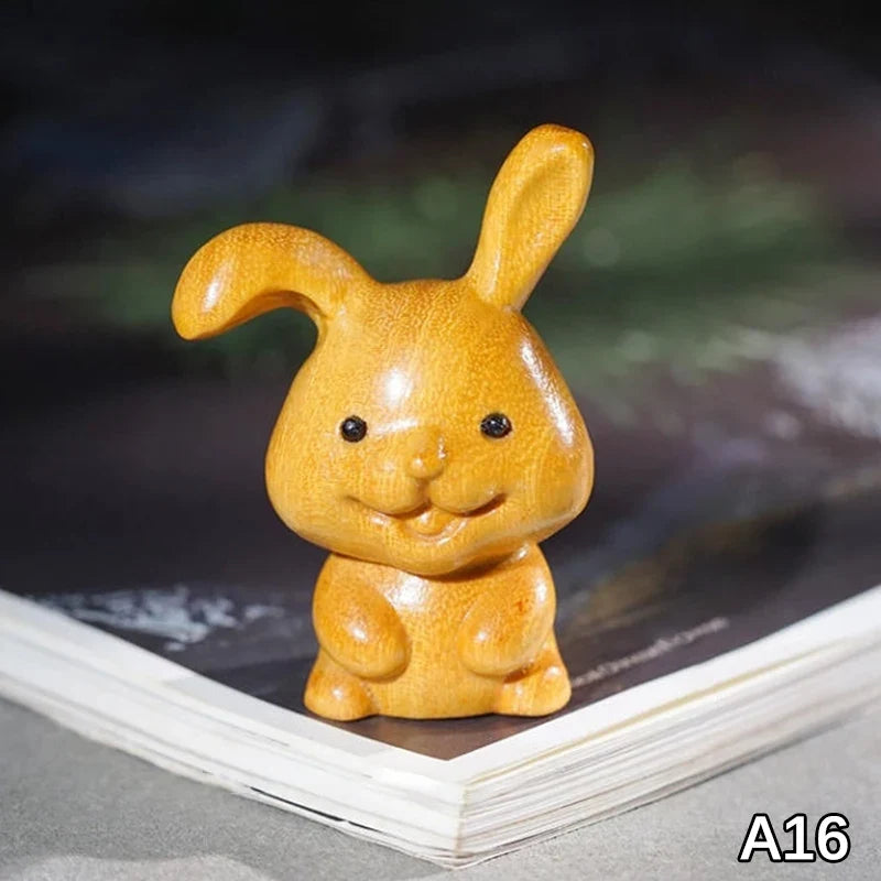 Wood Carved Easter Bunny Figurine – Cute Rabbit Ornament & Gift
