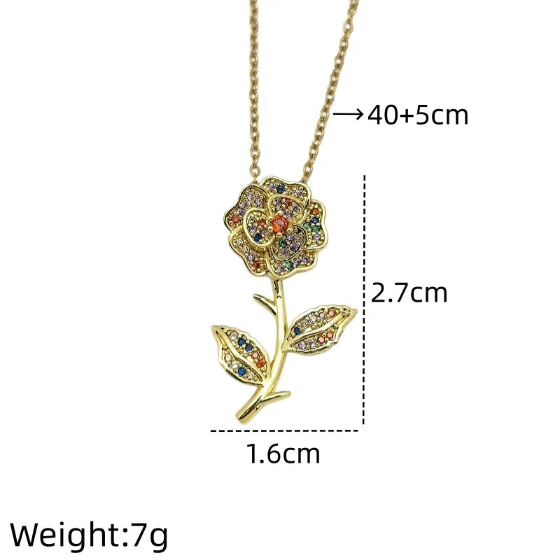 Zircon Flower Pendant Necklace | Gold Stainless Steel | Nixie