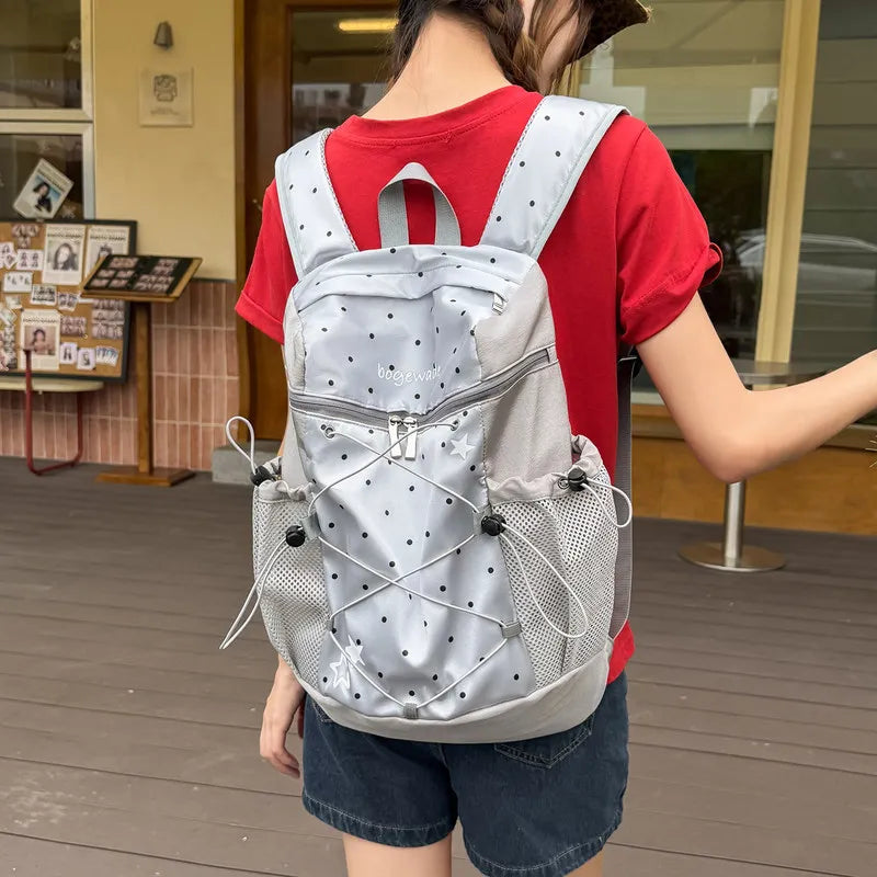 Korean Polka Dot Mini Backpack – Stylish Nylon Commuter Bag