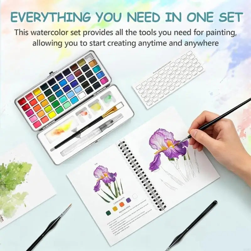 Watercolor Paint Set – 50 Colors, Brushes & Workbook for Travel