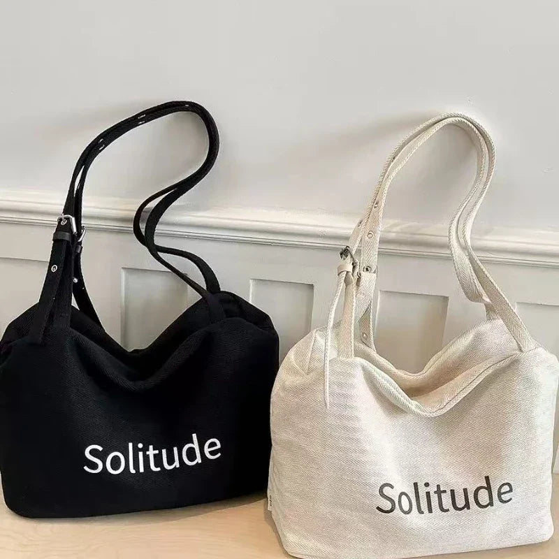 Women's Large Canvas Crossbody Tote Bag | Korean Style Letter