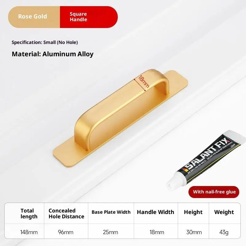 Drill-Free Aluminum Adhesive Door Handle for Sliding Doors & Drawers