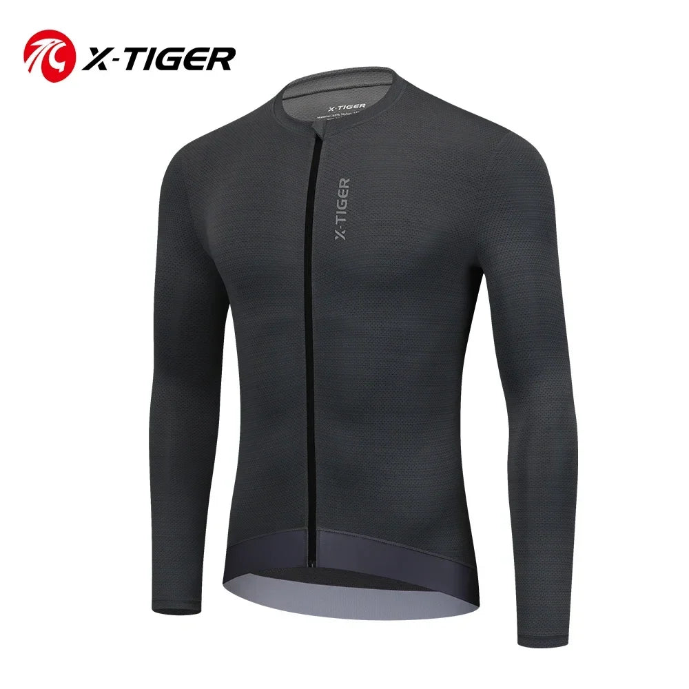 X-TIGER Men's Long Sleeve Cycling Jersey | MTB Zip Shirt