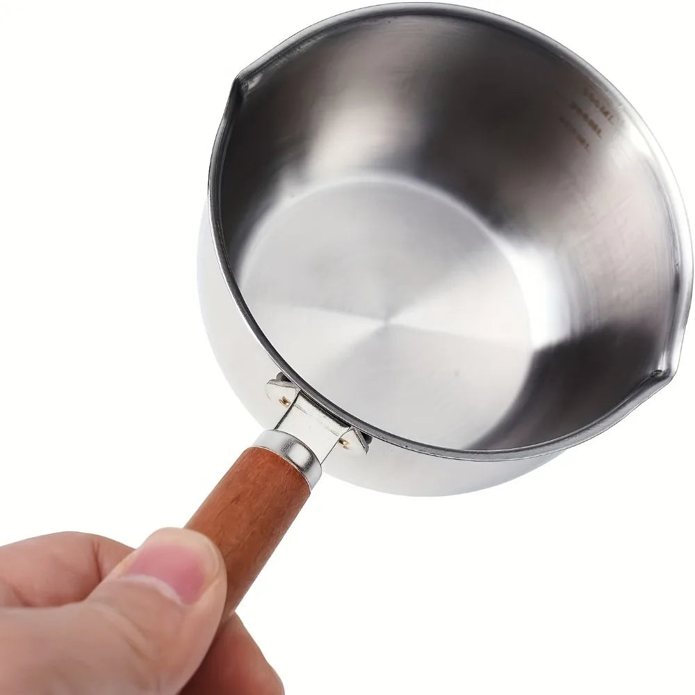 10oz Stainless Steel Pot Wooden Handle | Candle Wax & Cooking