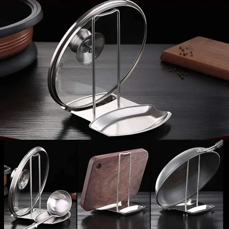 Stainless Steel Pot Lid & Spoon Holder Drain Rack Kitchen