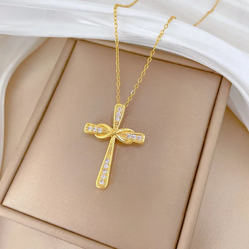 Women's Gold Cross Pendant Necklace | Stainless Steel Choker