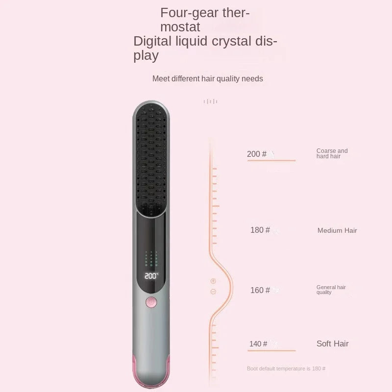 Wireless Negative Ion Hair Brush – Straightener & Curler 2-in-1