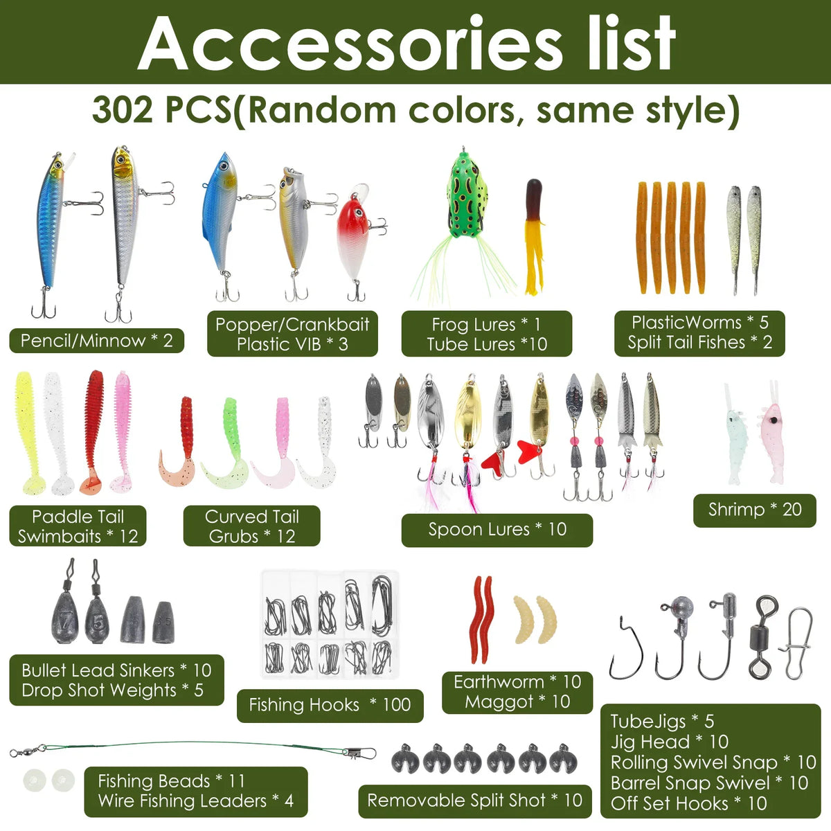 Mixed Fishing Lure Kit Set with Storage Box – 102 to 302 Pcs