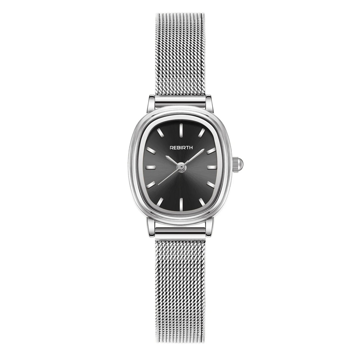 Retro Oval Silver Quartz Watch – Milanese Mesh Strap for Women