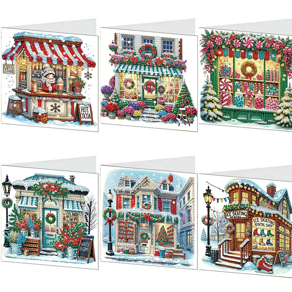6-Pack Christmas DIY Diamond Art Greeting Card Kit with Envelopes