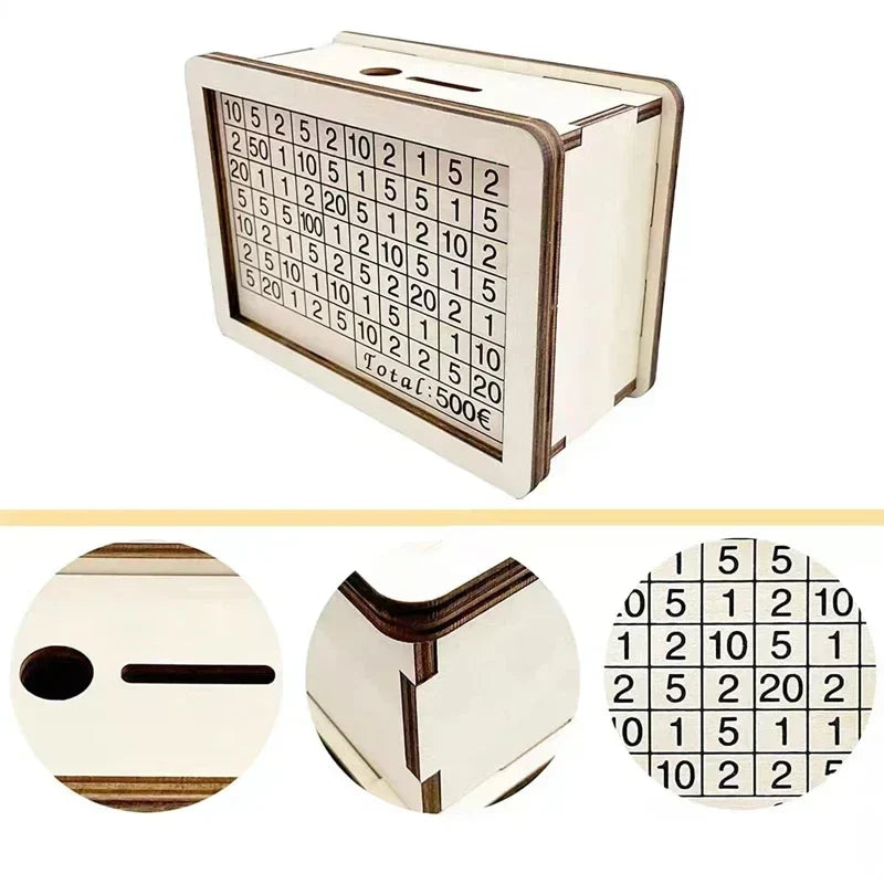 Wooden Piggy Bank Money Box – Reusable Savings Goal Tracker